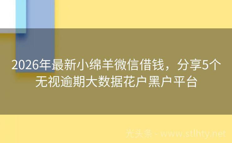 2026年最新小绵羊微信借钱，分享5个无视逾期大数据花户黑户平台