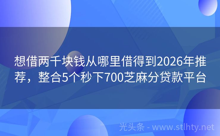 想借两千块钱从哪里借得到2026年推荐，整合5个秒下700芝麻分贷款平台