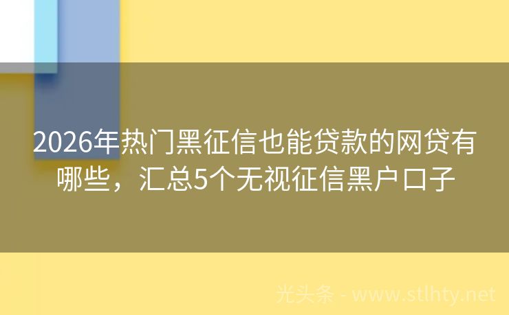2026年热门黑征信也能贷款的网贷有哪些，汇总5个无视征信黑户口子