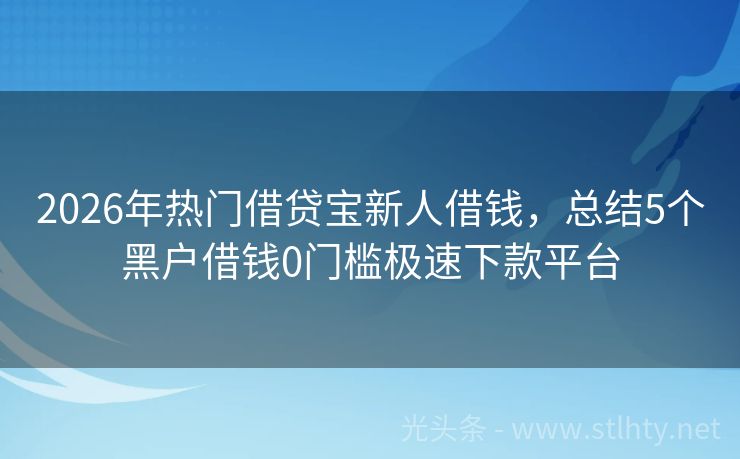 2026年热门借贷宝新人借钱，总结5个黑户借钱0门槛极速下款平台