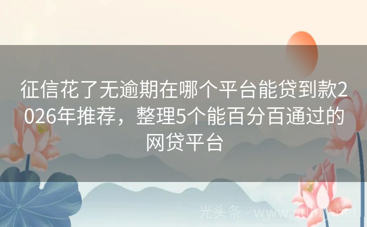 征信花了无逾期在哪个平台能贷到款2026年推荐，整理5个能百分百通过的网贷平台
