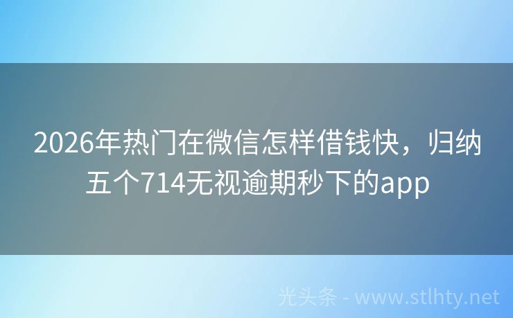 2026年热门在微信怎样借钱快，归纳五个714无视逾期秒下的app