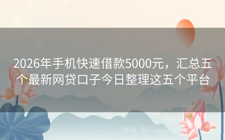 2026年手机快速借款5000元，汇总五个最新网贷口子今日整理这五个平台
