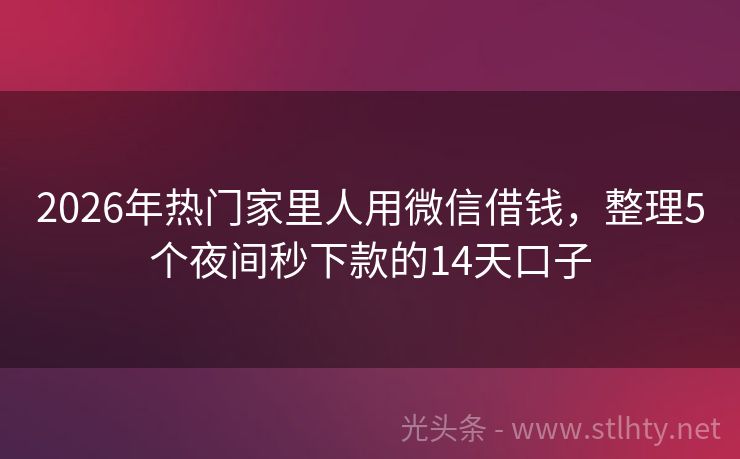 2026年热门家里人用微信借钱,整理5个夜间秒下款的14天口子