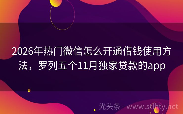 2026年热门微信怎么开通借钱使用方法,罗列五个11月独家贷款的app