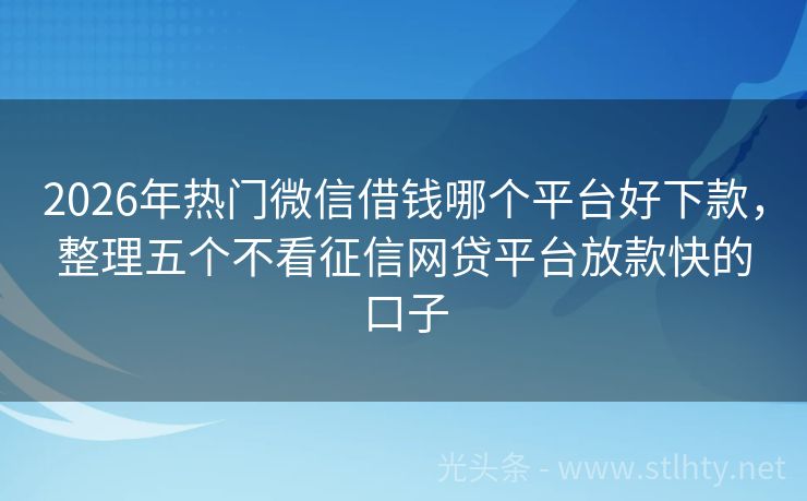 2026年热门微信借钱哪个平台好下款,整理五个不看征信网贷平台放款快的口子