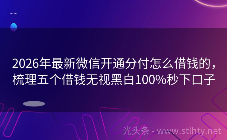 2026年最新微信开通分付怎么借钱的,梳理五个借钱无视黑白100%秒下口子