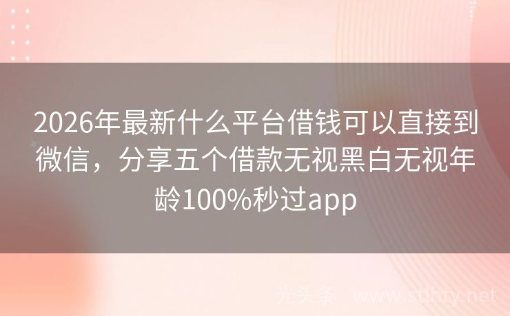 2026年最新什么平台借钱可以直接到微信,分享五个借款无视黑白无视年龄100%秒过app