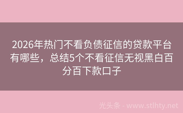 2026年热门不看负债征信的贷款平台有哪些，总结5个不看征信无视黑白百分百下款口子
