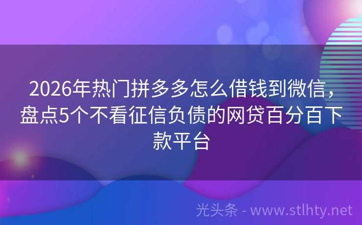 2026年热门拼多多怎么借钱到微信,盘点5个不看征信负债的网贷百分百下款平台