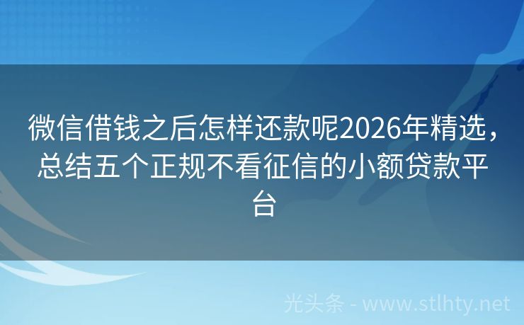 微信借钱之后怎样还款呢2026年精选,总结五个正规不看征信的小额贷款平台