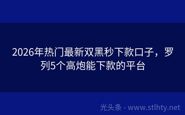 2026年热门最新双黑秒下款口子，罗列5个高炮能下款的平台