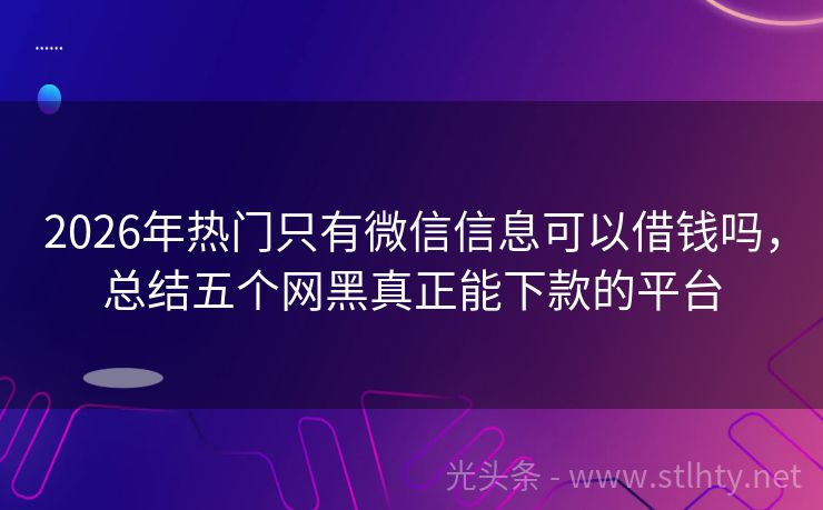 2026年热门只有微信信息可以借钱吗,总结五个网黑真正能下款的平台