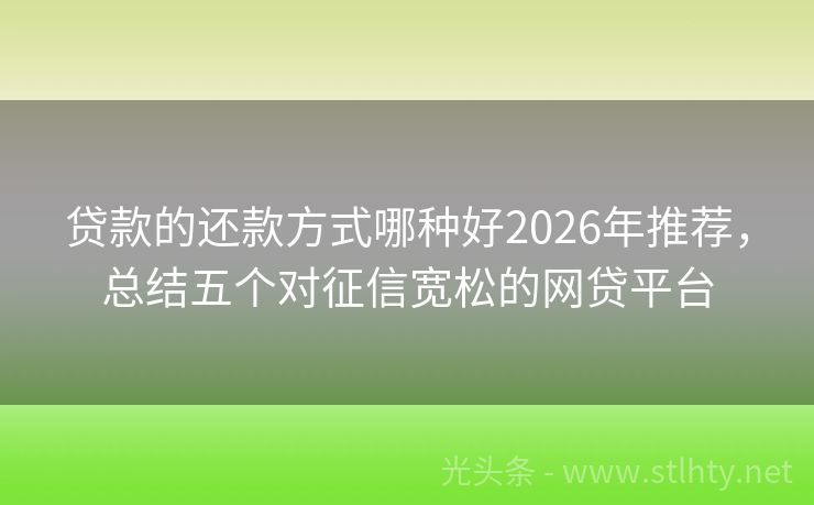 贷款的还款方式哪种好2026年推荐，总结五个对征信宽松的网贷平台