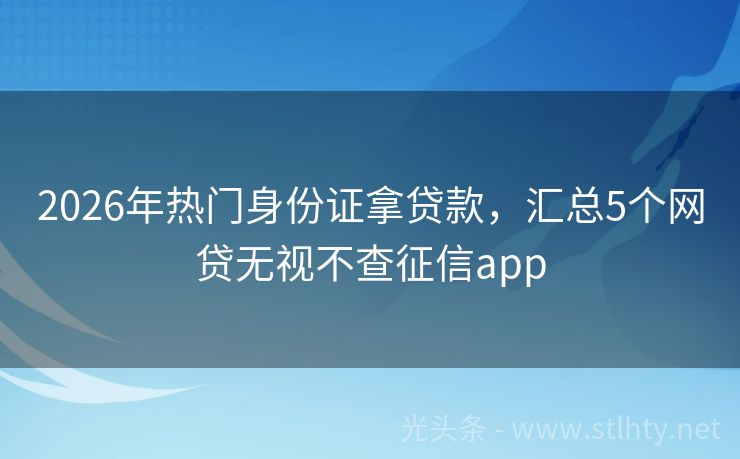 2026年热门身份证拿贷款，汇总5个网贷无视不查征信app
