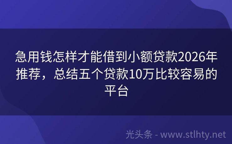 急用钱怎样才能借到小额贷款2026年推荐,总结五个贷款10万比较容易的平台