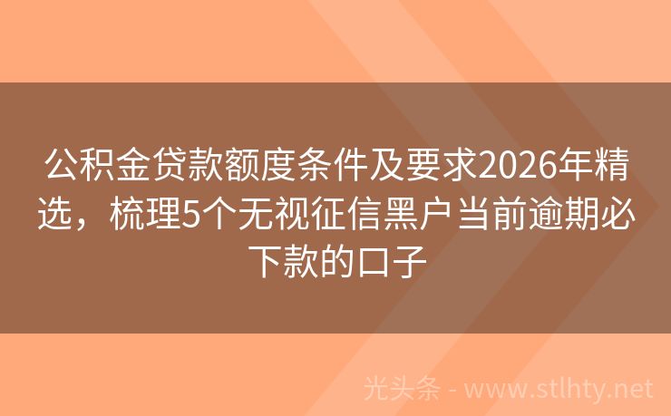 公积金贷款额度条件及要求2026年精选，梳理5个无视征信黑户当前逾期必下款的口子