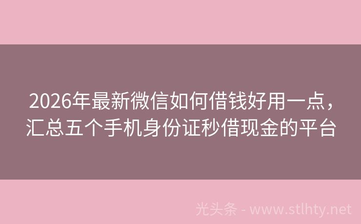 2026年最新微信如何借钱好用一点，汇总五个手机身份证秒借现金的平台
