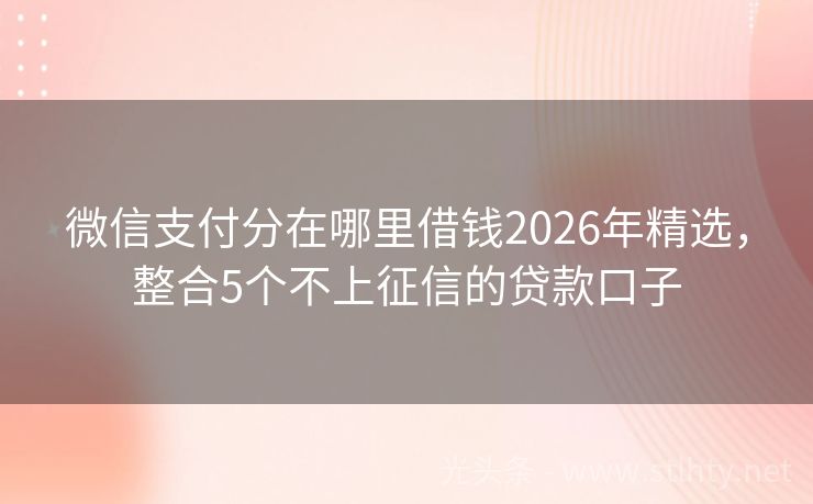 微信支付分在哪里借钱2026年精选，整合5个不上征信的贷款口子