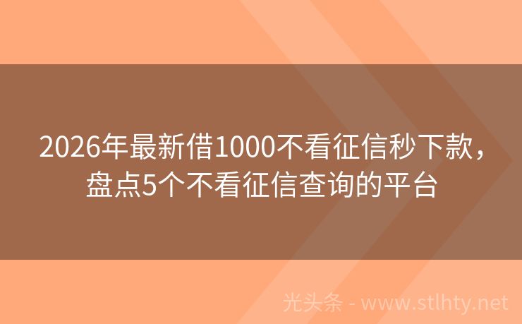2026年最新借1000不看征信秒下款，盘点5个不看征信查询的平台