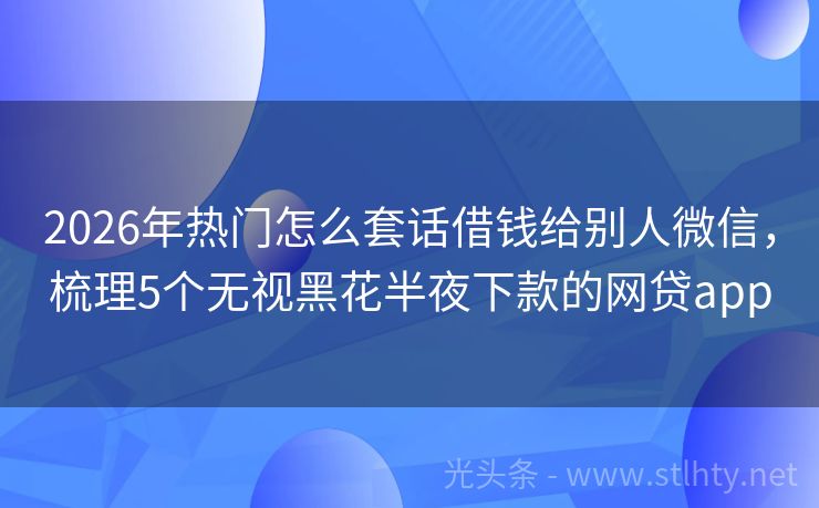 2026年热门怎么套话借钱给别人微信，梳理5个无视黑花半夜下款的网贷app