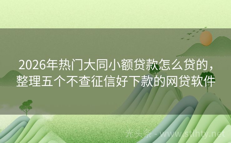 2026年热门大同小额贷款怎么贷的，整理五个不查征信好下款的网贷软件