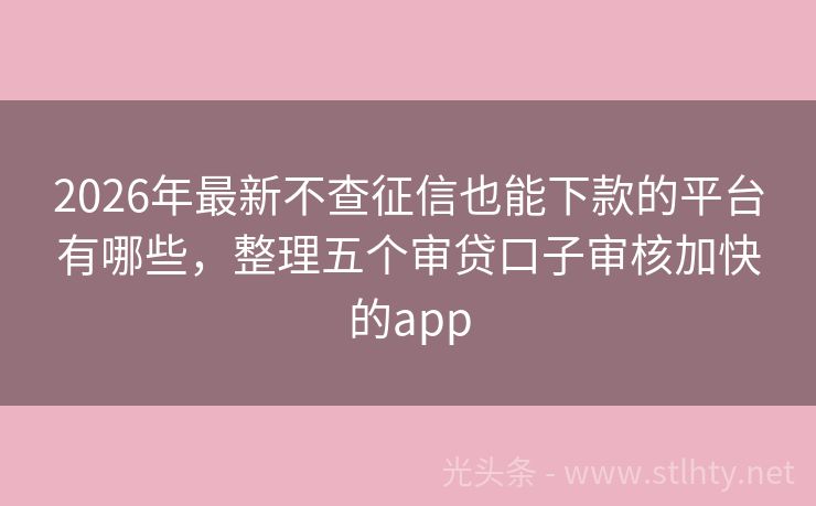 2026年最新不查征信也能下款的平台有哪些，整理五个审贷口子审核加快的app