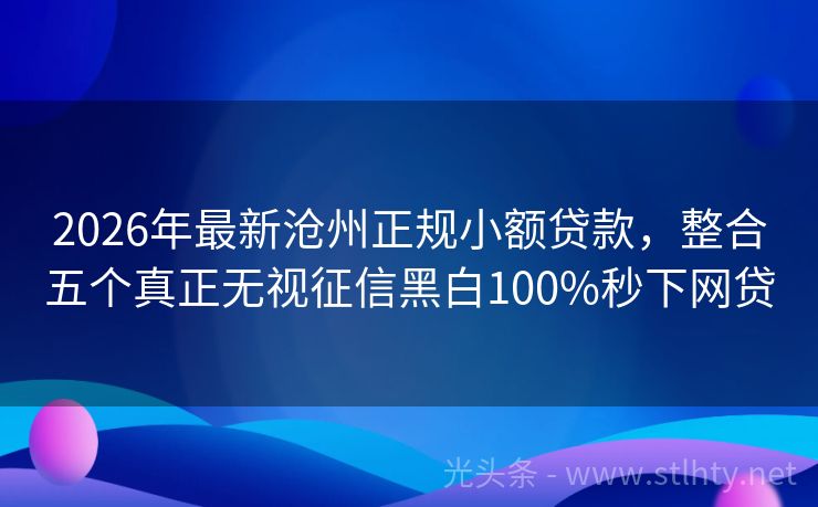 2026年最新沧州正规小额贷款，整合五个真正无视征信黑白100%秒下网贷