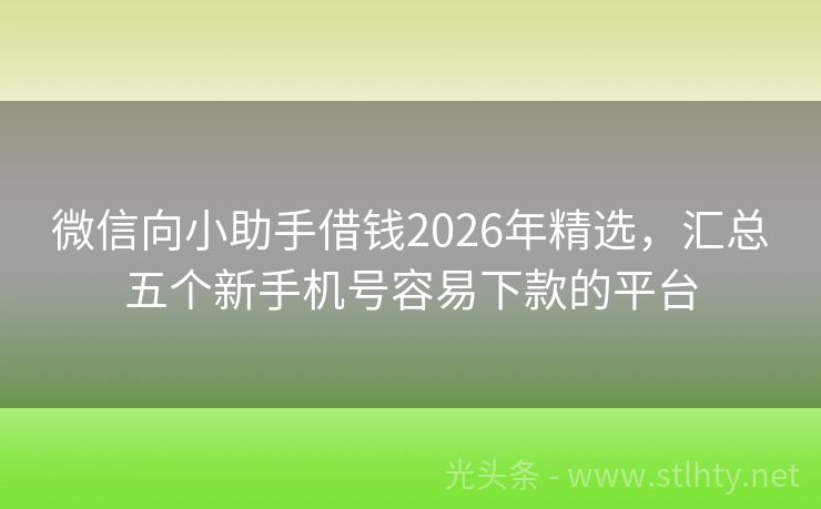 微信向小助手借钱2026年精选，汇总五个新手机号容易下款的平台