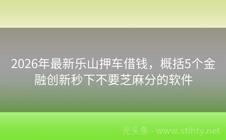 2026年最新乐山押车借钱，概括5个金融创新秒下不要芝麻分的软件