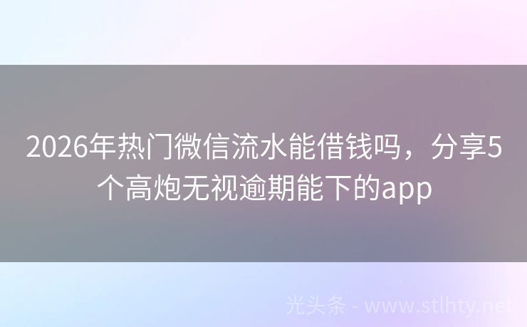 2026年热门微信流水能借钱吗，分享5个高炮无视逾期能下的app