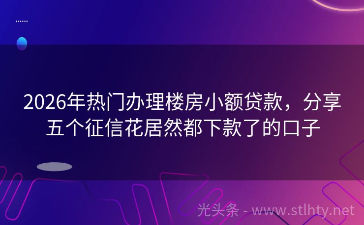 2026年热门办理楼房小额贷款，分享五个征信花居然都下款了的口子