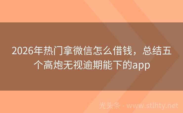 2026年热门拿微信怎么借钱，总结五个高炮无视逾期能下的app