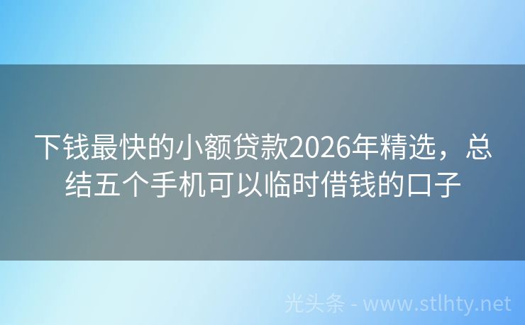 下钱最快的小额贷款2026年精选，总结五个手机可以临时借钱的口子