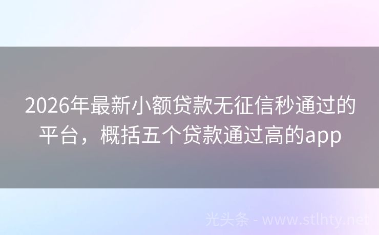 2026年最新小额贷款无征信秒通过的平台，概括五个贷款通过高的app