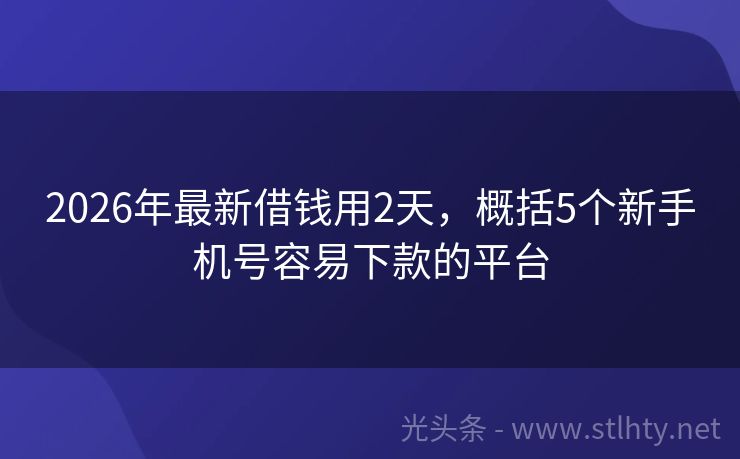 2026年最新借钱用2天，概括5个新手机号容易下款的平台