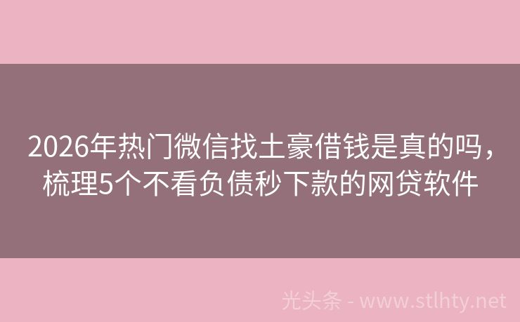 2026年热门微信找土豪借钱是真的吗，梳理5个不看负债秒下款的网贷软件