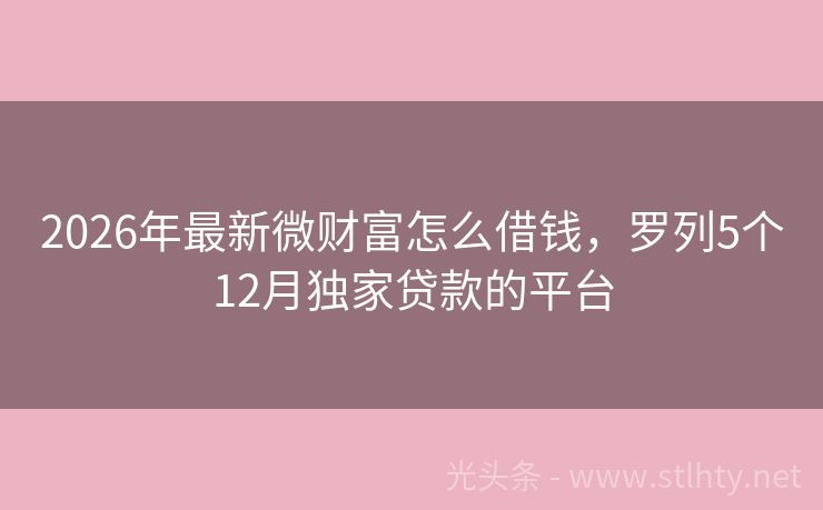 2026年最新微财富怎么借钱,罗列5个12月独家贷款的平台
