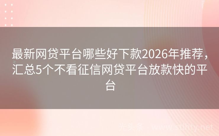 最新网贷平台哪些好下款2026年推荐,汇总5个不看征信网贷平台放款快的平台