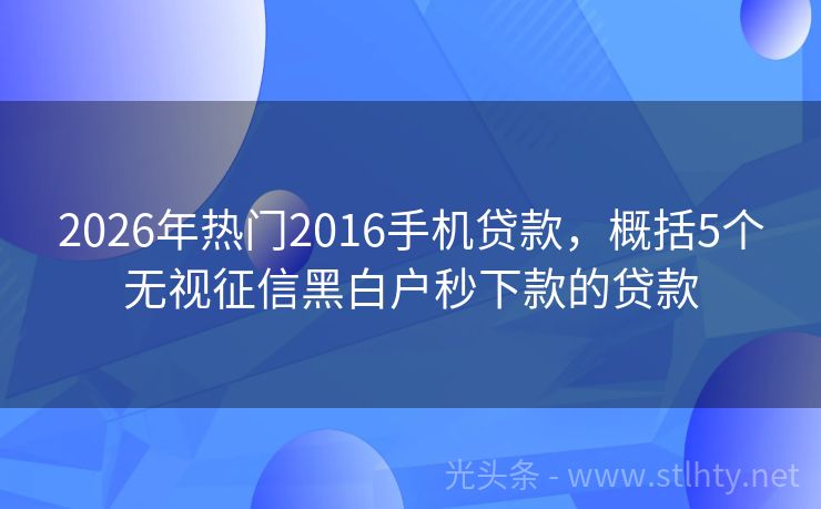 2026年热门2016手机贷款，概括5个无视征信黑白户秒下款的贷款