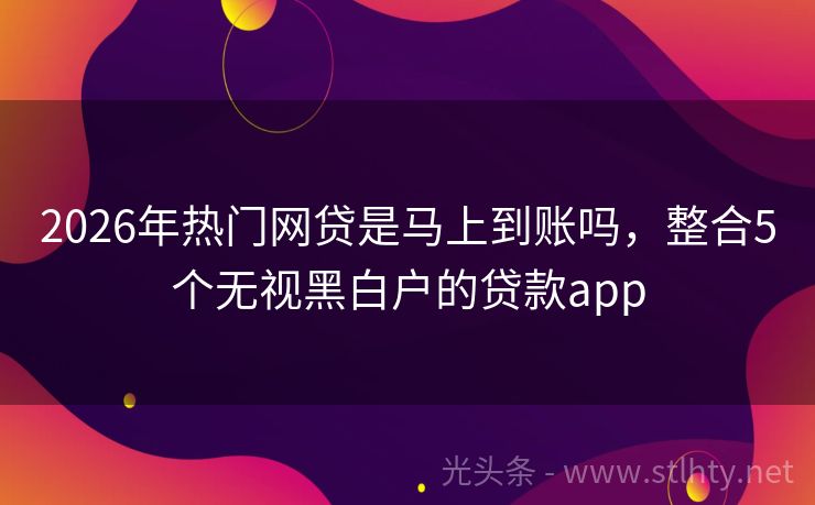 2026年热门网贷是马上到账吗，整合5个无视黑白户的贷款app