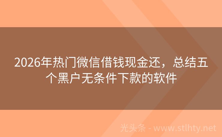2026年热门微信借钱现金还，总结五个黑户无条件下款的软件