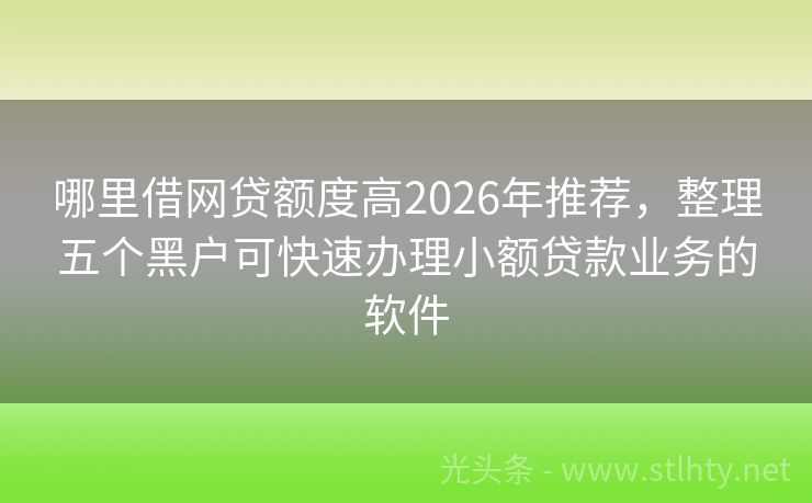 哪里借网贷额度高2026年推荐，整理五个黑户可快速办理小额贷款业务的软件