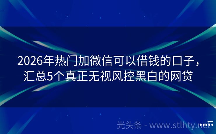 2026年热门加微信可以借钱的口子，汇总5个真正无视风控黑白的网贷