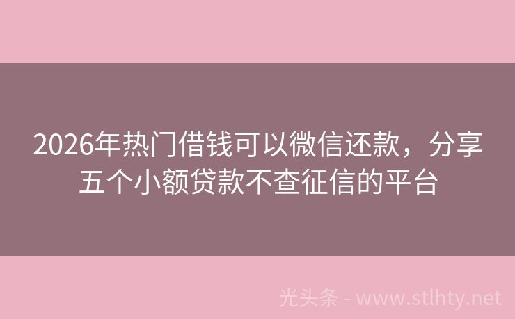 2026年热门借钱可以微信还款，分享五个小额贷款不查征信的平台