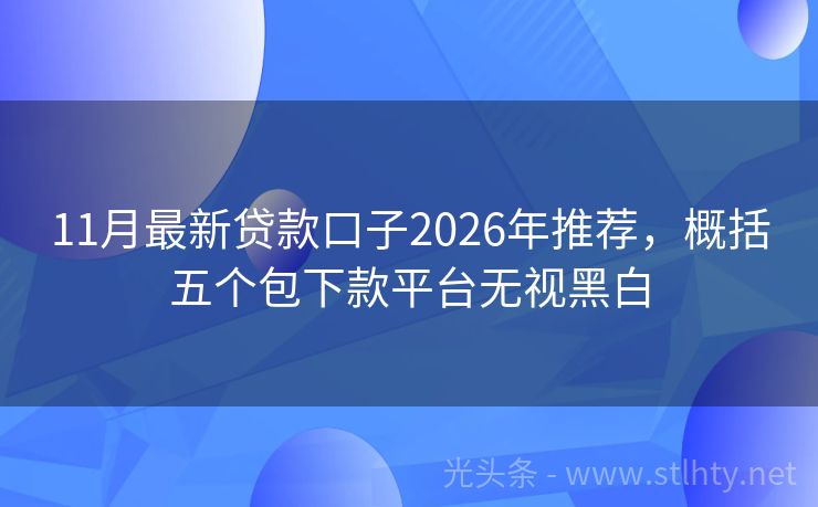 11月最新贷款口子2026年推荐，概括五个包下款平台无视黑白