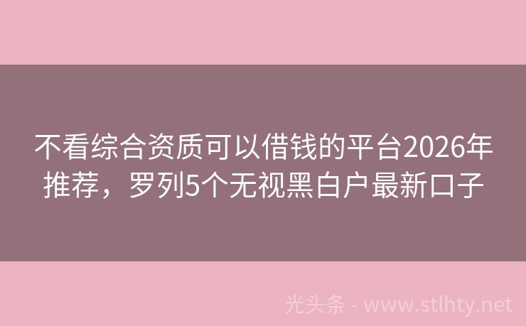 不看综合资质可以借钱的平台2026年推荐，罗列5个无视黑白户最新口子