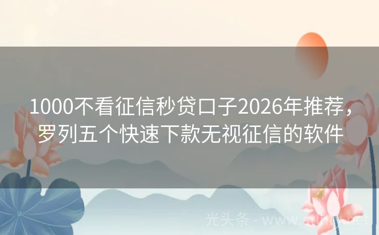 1000不看征信秒贷口子2026年推荐，罗列五个快速下款无视征信的软件