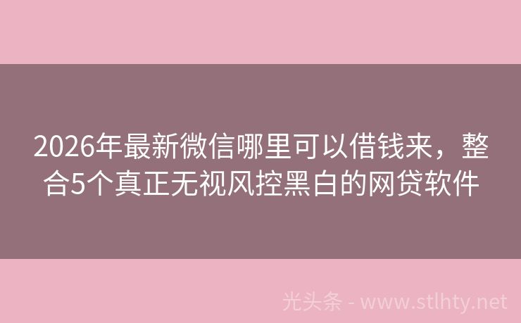2026年最新微信哪里可以借钱来，整合5个真正无视风控黑白的网贷软件