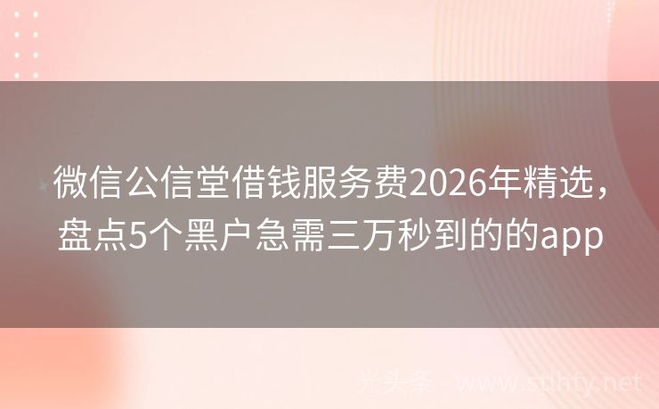 微信公信堂借钱服务费2026年精选，盘点5个黑户急需三万秒到的的app